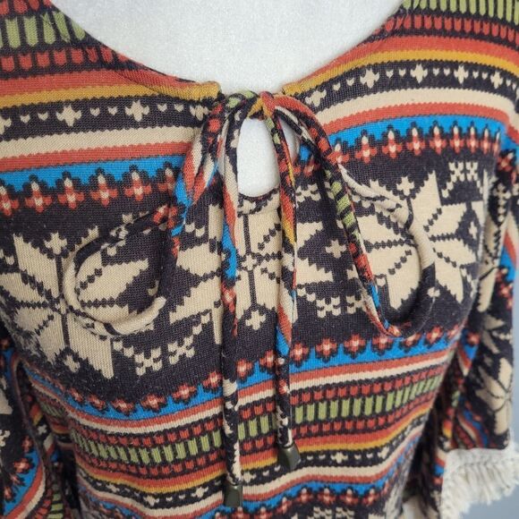 Y2K DELIA'S top fair isle snowflake fringe poncho M‎ - Picture 5 of 10
